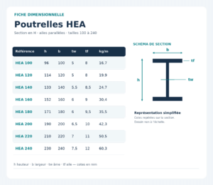 Dimensions poutrelles HEA 